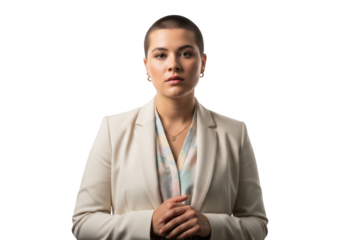 Professional woman in white blazer portrait png for design projects and marketing materials, isolated on transparent background