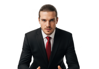 Professional businessman in suit portrait png image: serious expression, corporate headshot, isolated on transparent background