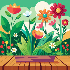 Garden Flowers on Wooden Background