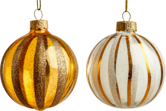 Gold ornament glitter stripe glass bauble holiday decor Christmas ball with sparkle warmth