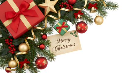 Christmas decorations with gifts and card