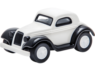 Vintage white toy car isolated on transparent background. Perfect for retro design and classic car projects.