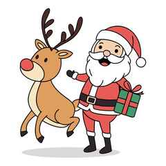 Fun Santa Riding Rudolph with Gift Artwork
