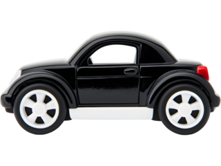 Vintage black toy car with red wheels isolated on transparent background. Ideal for retro and antique design.