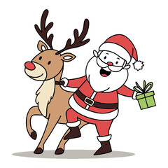 Fun Santa Riding Rudolph with Gift Artwork