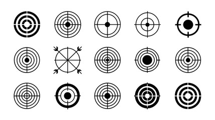 Collection of Target and Crosshair Icons isolated on a transparent background