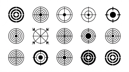 Collection of Target and Crosshair Icons isolated on a transparent background