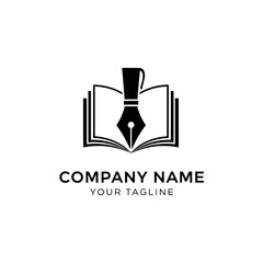 Logo design featuring an open book with a pen forming a tie.