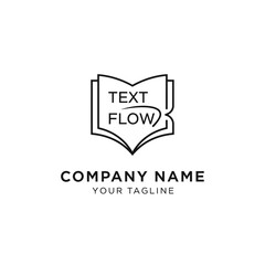 Monochrome logo featuring an open book with the words 