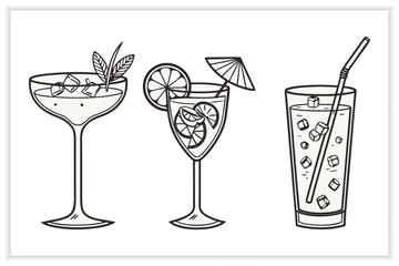 Hand Drawn Cocktail Icons and Drink Illustrations Set