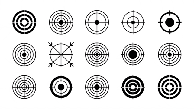 Collection of Target and Crosshair Icons isolated on a transparent background - Powered by Adobe