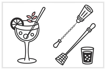 Hand Drawn Cocktail Icons and Drink Illustrations Set