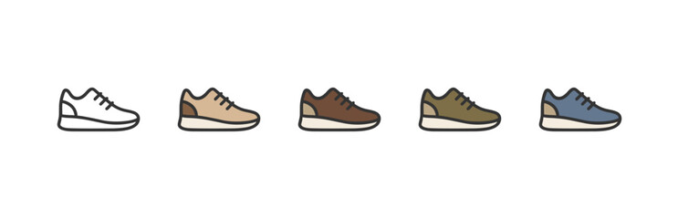 Sport sneaker icon set in natural tones. Flat icons vector set