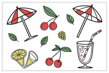 Hand Drawn Cocktail Icons and Drink Illustrations Set