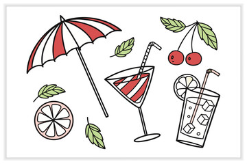 Hand Drawn Cocktail Icons and Drink Illustrations Set