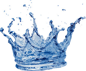 Water splash, crown shape, blue liquid, clean, dynamic energy