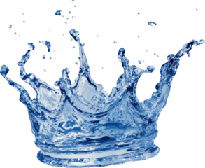 Water splash, crown shape, blue liquid, clean, dynamic energy