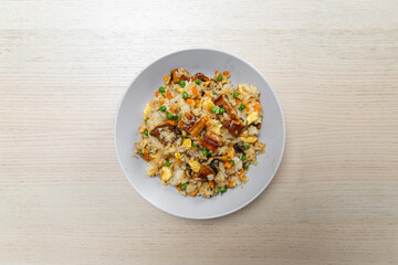 A plate of unagi fried rice.
