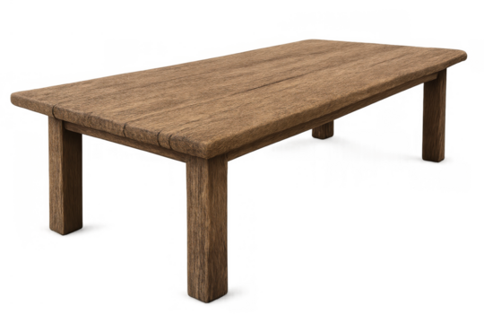 Solid wood table, featuring a natural grain and texture, providing rustic design and serving various home and commercial uses