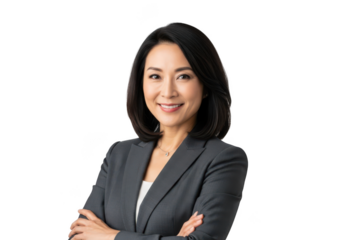 Professional asian businesswoman portrait smiling executive manager png image for design resources and marketing materials isolated on transparent background