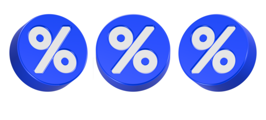 3d rendering icon percent in blue button