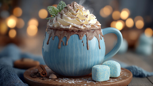 Cozy hot chocolate with whipped cream on Hot Chocolate Day in a warm, inviting setting