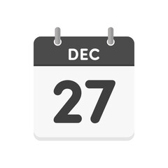 12月27日･DEC 27の日めくりカレンダーのアイコン - 12/27の日付入りの白黒の英語の暦