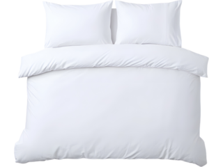 Top view white bed with pillows isolated on transparent background. Ideal for interior and bedroom design visuals.
