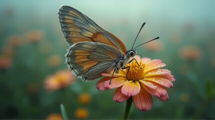 Obraz premium Butterfly on Zinnia Flower
