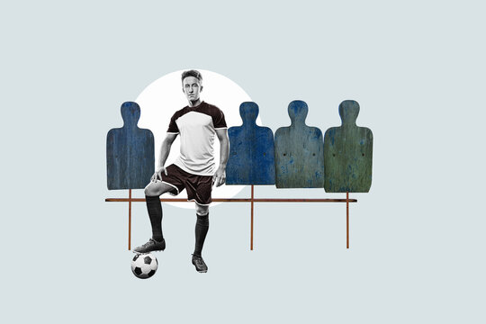 Full length studio shot of a young femail and mail soccer player isolated on flat design background. Soccer training concept. - Powered by Adobe