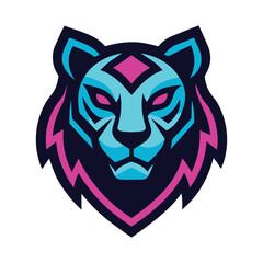 Vibrant blue magenta tiger head mascot modern bold creative branding Vector illustration
