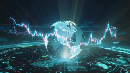 Global financial market trends visualized by a globe on a digital surface with stock market charts trend line in financial stock market graph  forex, index, bitcoin, Numbers Graphs. abstract finance - Powered by Adobe