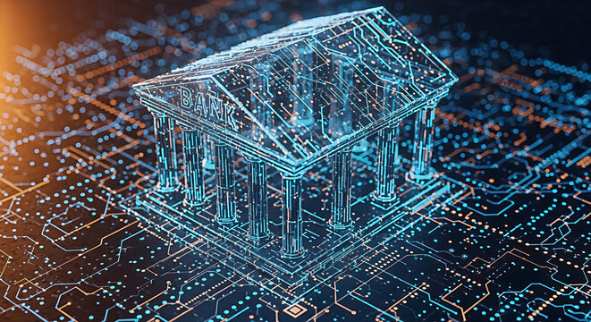 Digital banking concept illustration of online bank and financial technology innovation design - Powered by Adobe