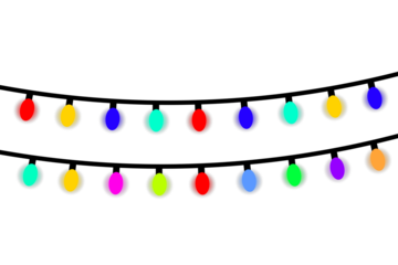 Christmas glowing String Lights on Transparent background