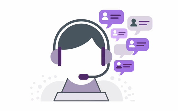 Customer Support Representative with Headset and Chat Bubbles Connecting with Clients and Providing Excellent Service Online