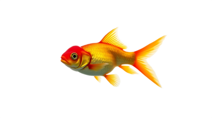 A bright orange goldfish with flowing fins swims gracefully isolated on transparent background
