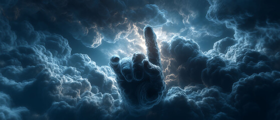 Realistic sky art of expressive cloud gesture on National Middle Finger Day, with vibrant blue atmosphere