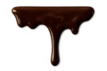 Molten chocolate dripping down, sweet dessert glaze or dark cocoa sauce flowing, transparent background element