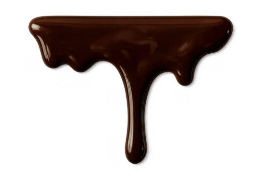 Molten chocolate dripping down, sweet dessert glaze or dark cocoa sauce flowing, transparent background element