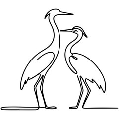Fototapeta premium Continuous Line Art of Two Elegant Cranes or Herons