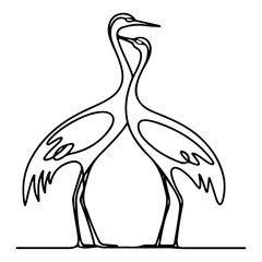 Fototapeta premium Continuous Line Art of Two Elegant Cranes or Herons
