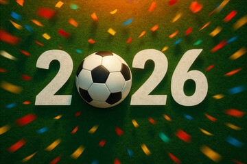Soccer ball forming number 2026 - concept of football championship celebration and global sports event