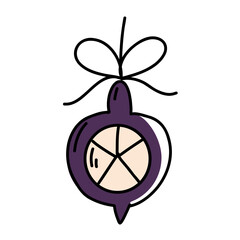 Purple Christmas ornament illustration with bow. Hand-drawn purple Christmas ornament with ribbon bow ideal for holiday decor graphics, festive themes, winter celebrations, and seasonal vector designs