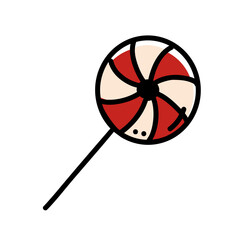 Red and white lollipop Christmas illustration. Hand-drawn red and white lollipop on stick perfect for Christmas sweets, festive graphics, winter decor themes, and cute holiday vector designs.