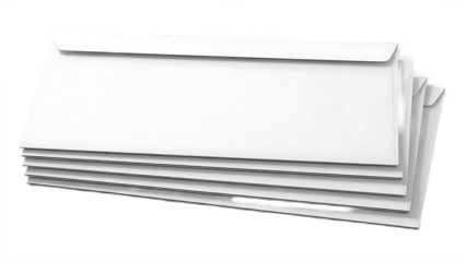 A stack of several white envelopes neatly piled on top of each other against a black background