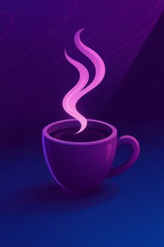 Secangkir kopi dengan latar belakang gradient Ungu Biru