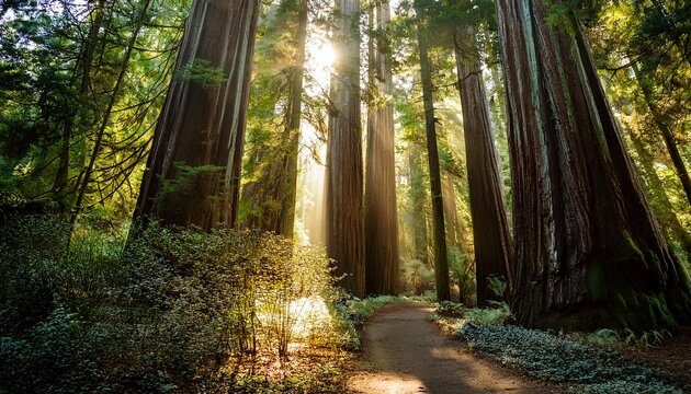 Sunlight Filters Through Redwood Forest - Powered by Adobe