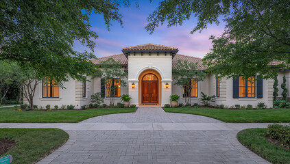 Contemporary residential home with a tidy front yard, paved driveway, and clean architectural lines.