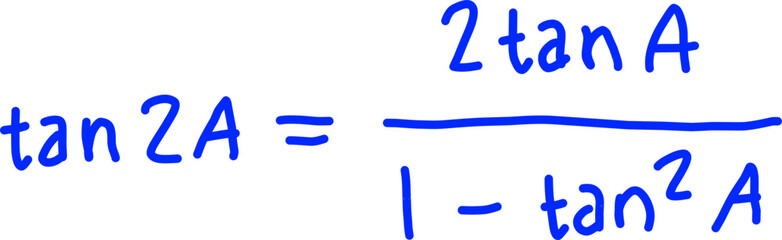 Trigonometric double angle identity for tangent: tan 2A. Advanced geometry and calculus formula. Math education aid.