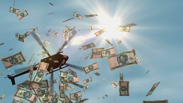 Eritrea Nakfa Eritrean money banknotes helicopter money dropping. 20 ERN notes abstract 3d concept of inflation, money printing, finance, economy, crisis and quantitative easing.
